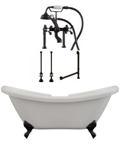 68" Double Slipper Clawfoot Tub, Deck Mount Plumbing Package, Oil Rubbed Bronze