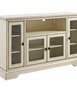 52" Wood Highboy TV Media Stand Storage Console, Antique White
