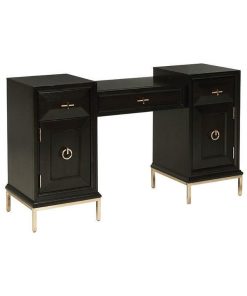 4 Drawers and 2 Doors Vanity Desk, Americano And Rose Brass
