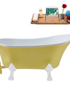 63" Streamline N350WH-BGL Soaking Clawfoot Tub and Tray With External Drain