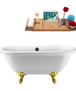 67" Streamline N1121GLD-BGM Clawfoot Tub and Tray With External Drain