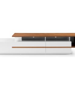 Walter TV Stand, White High With Light Walnut Accent