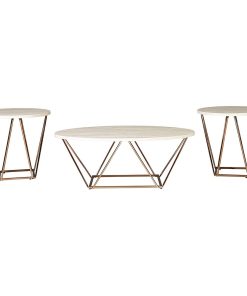 3 Pieces Elegant Coffee Table Set, Geometric Golden Base With Faux Marble Top