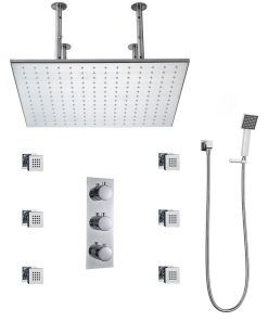 24" Ceiling Shower Rain Head Set With Shower Body Jets