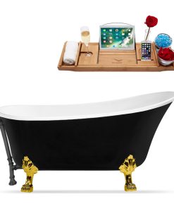 67" Streamline N345GLD-BGM Clawfoot Tub and Tray With External Drain