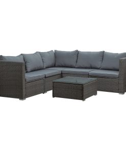 Vaira 6-Piece Outdoor Conversation Set, Sectional Sofa With Table, Gray