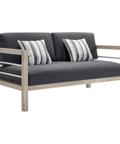 Wiscasset Outdoor Patio Acacia Wood Loveseat, Light Gray