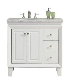 36 Inch White Bathroom Vanity, Sink on the Left