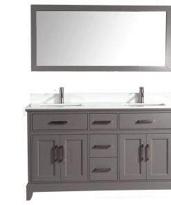 Vanity Art Vanity Set With White Stone Top, 60", Gray, Standard Mirror