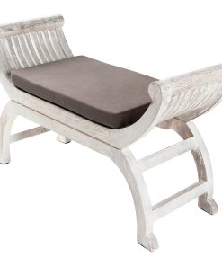 Traditional BIY 36 Inch Antique White Wood Upholstered Bench