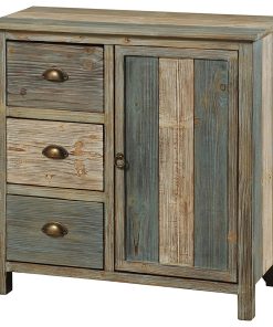 Transitional Storage Cabinet, Single Door & 3 Spacious Drawers, Blue & Grey