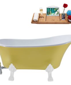 55" Streamline N354WH-CH Clawfoot Tub and Tray With External Drain