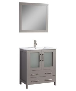 Vanity Art Single Vanity Set With Ceramic Top, 30", Gray, Led Sensor-Switch Mirr