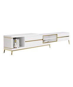 72.8" White TV Media Console Extendable with Storage Drawers Cables Management