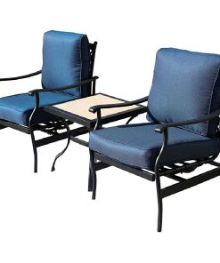 3 Piece Patio Set, Metal Chairs With Cushioned Seat and Back, Square Tabletop
