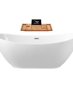 66" StreamlineN-581-66FSWH-FM Soaking Freestanding Tub With Internal Drain