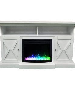 62" Summit Farmhouse Electric Fireplace Mantel With Crystal Insert, White