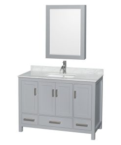 48" Single Vanity,Gray,White Carrara Marble Top,Sink,Medicine Cabinet