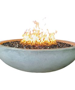 48" Concrete Fire Pit Bowl, Exotic Black Fire Glass Filling, Natural Gas