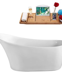 63" Streamline N-821-63FSWH-FM Soaking Freestanding Tub With Internal Drain