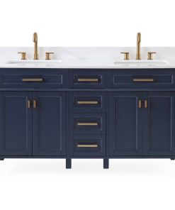 60" Durand Double Sink Navy Blue Bath Vanity, Navy Blue