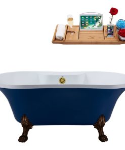 60" Streamline N107ORB-BGL Soaking Clawfoot Tub and Tray With External Drain