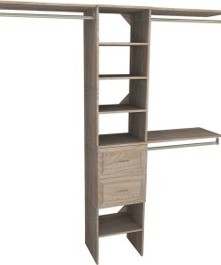 Unique Closet Organizer, 2 Storage Drawers and Open Shelves, Natural Gray