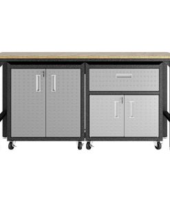 3-Piece Fortress Mobile Space-Saving Garage Cabinet and Worktable 2.0, Grey