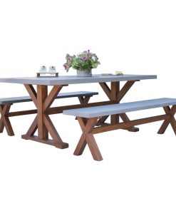 3-Piece Eucalyptus and Composite Dining Set With Matching Benches