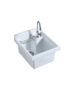 Whitehaus WH474-60 Vitreous Utility Sink w Wire Basket and Off Center Drain
