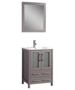 Vanity Art Vanity Set With Ceramic Top, 24", Gray, Standard Mirror