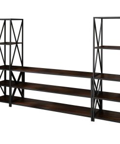 3-Piece Industrial Bookcase Set, Dark Walnut