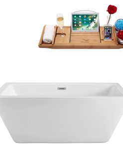 70" Streamline N-321-70FSWH-FM Soaking Freestanding Tub With Internal Drain