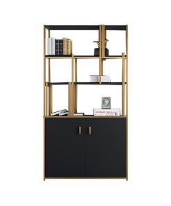 78.7" Luxury Standing Standard Bookshelf With Doors, Black and Gold