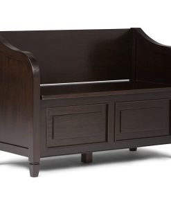 Storage Bench, Pine Wood Construction With Panel Accents, Dark Chestnut Brown
