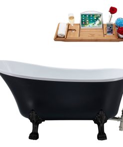 63" Streamline N353BL-BNK Soaking Clawfoot Tub and Tray With External Drain