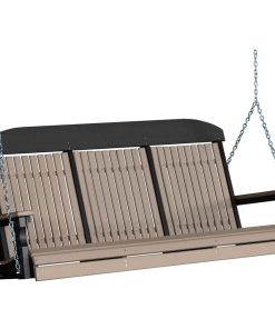 5' High Back Poly Porch Swing, Weather Wood/Black