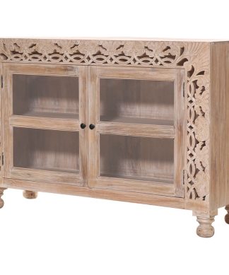 Tarporley Rustic Solid Wood 2 Tier Hand Carved Storage Cabinet