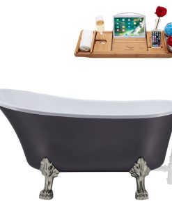 63" Streamline N351BNK-WH Soaking Clawfoot Tub and Tray With External Drain