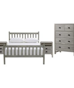 Windsor 4-Piece Wood Bedroom Set With Slat, Driftwood Gray, Full