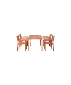 Vifah Malibu Outdoor 5-Piece Wood Patio Dining Set With Stacking Chairs V98SET9