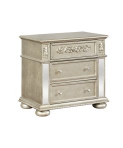 3 Drawers Nightstand, Metallic Platinum and Black