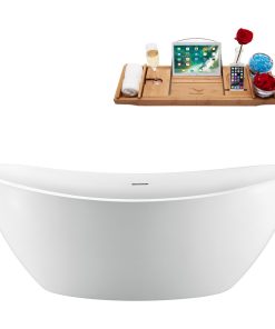 63'' Streamline N951WH Freestanding Tub, Tray, Internal Drain, White