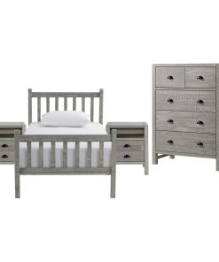 Windsor 4-Piece Wood Bedroom Set With Slat, Driftwood Gray, Twin