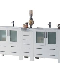 Sydney 72" Double Vanity Set With Mirrors, Glossy White No Mirror