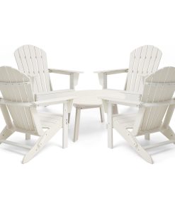 5-Piece Outdoor Folding Adirondack Chairs and 36" Coffee Table Set, White