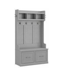 Woodland 40W Hall Tree and Shoe Bench with Doors in Gray - Engineered Wood