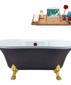 60" Streamline N105GLD-ORB Soaking Clawfoot Tub and Tray With External Drain