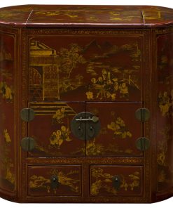 Vintage Dark Red Chinoiserie Elmwood Asian Accent Cabinet