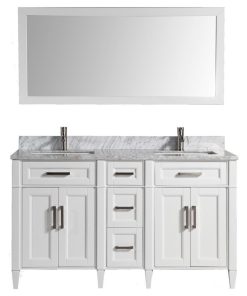 Vanity Set With Carrara Marble Top, 60", White, Led Touch-Switch Mirror